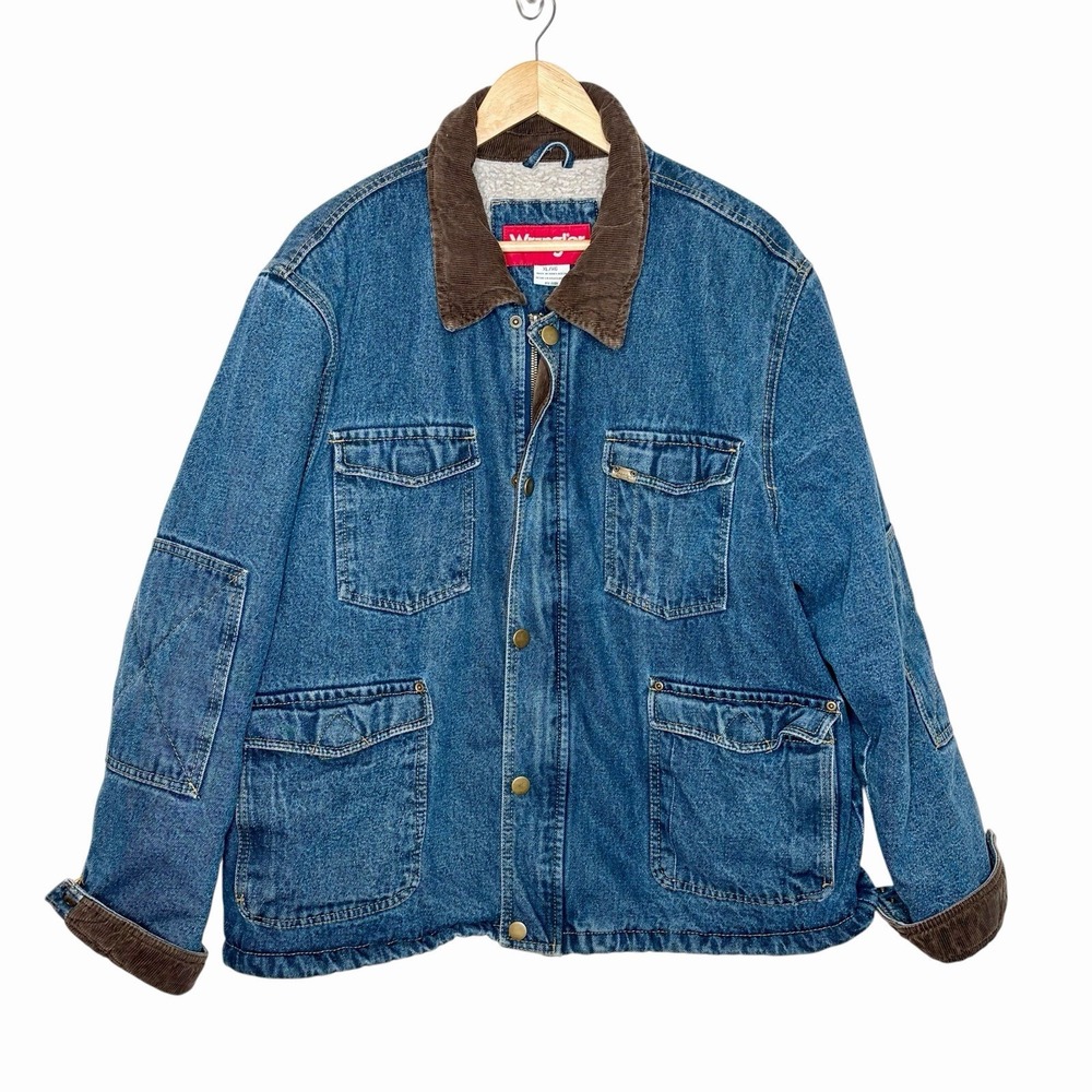 Wrangler Denim Sherpa Lined Chore Coat Mens Size XL Corduroy Barn Jacket Rugged